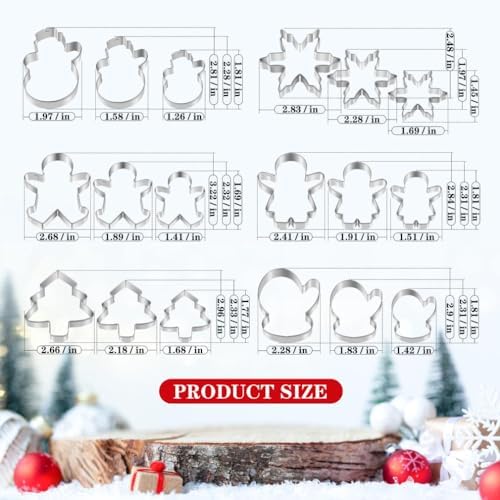 BYkooc Christmas Cookie Cutter Set,18 Piece Stainless Steel Winter Christmas Cookie Cutters Shapes for Baking - Christmas Tree,Snowflake,Snowman,Gingerbread Man,Gingerbread Girl,Mitten, Silver - Image 2