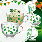 Sliner Set of 6 St Patrick's Day Glass Coffee Mugs with Handle, 16 oz Clear Irish Coffee Mugs Footed Irish Glasses Shamrock Glasses Winter Holiday Cups for Beverages Latte Hot Chocolate - Image 6