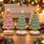 Set of 3 Faux Gingerbread Christmas Tree Trio Figurines - 5.1" Resin Sugared Fake Bake Cookie Trees - Pastel Pink & Green Candy Frosting Holiday Tabletop Decor for Tiered Trays, Kitchens & Mantels by iStatue
