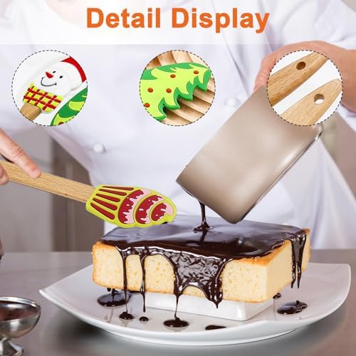 8PC Christmas Silicone Spatula Set - Santa Design Wood Handle - Image 4