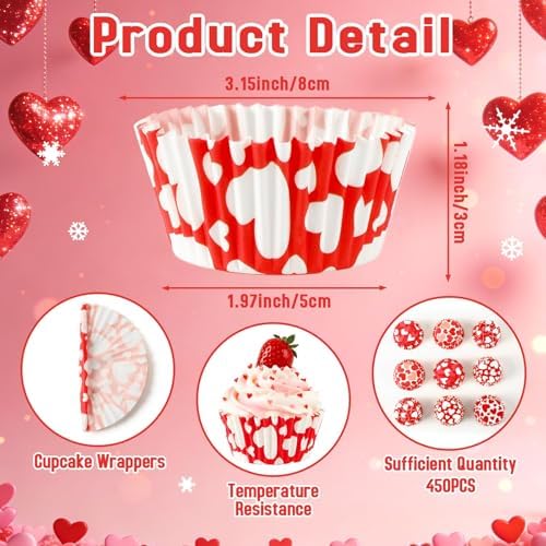 SANNIX 450pcs Valentine's Day Cupcake Liners Red White Love Theme Cupcake Wrappers Paper Wraps Muffin Liners for Valentines Day Wedding Birthday Party Candy Cake Decorations Supplies - Image 4
