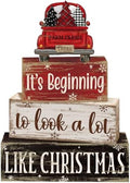 Moucuny 4 Pcs Christmas Truck Table Decor Wooden Farmhouse Block Signs by Moucuny