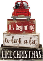 Moucuny 4 Pcs Christmas Truck Table Decor Wooden Farmhouse Block Signs by Moucuny