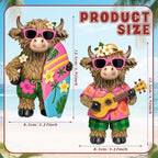 2 Pcs Highland Cow Figurines, Summer Beach Hawaii Decor - Image 3