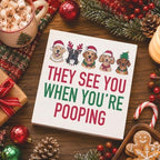 Christmas Bathroom Decor, Funny Dogs Christmas Decorations, Bow Santa Hat Bathroom Table Decoration They See You When You're Pooping Wooden Box Sign, Home Shelf Desk Decor for Toilet 5x5 Inches - Image 4