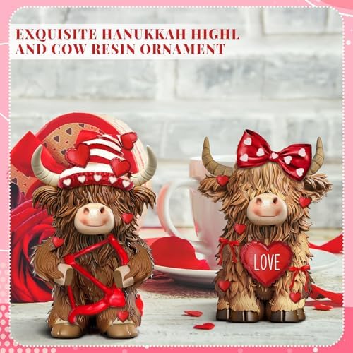 2 Pack Valentine's Day Highland Cow Gifts, Resin Valentine Decor - Image 2