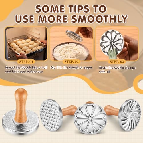Cookie Stamps Set of 3, Metal Christmas Cookies Press Cutter Mold with Wooden Handle, Cookie Decorating Supplies for DIY Baking, Cake, Pastry,Christmas - Image 2