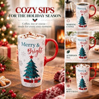 Topadorn Christmas Tree Ceramic Travel Mug with Lid, 17 oz Tall coffee Cup - Image 6