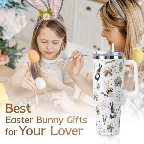 Easter Tumbler with Handle and Straw Lid 40 oz,Cute Easter Spring Gift for Women Men Bunny Rabbit Eucalyptus Eggs Carrots Vacuum Insulated Leak Proof Stainless Steel Coffee Cup Mug - Image 7