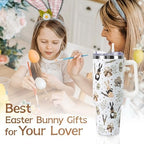 Easter Tumbler with Handle and Straw Lid 40 oz,Cute Easter Spring Gift for Women Men Bunny Rabbit Eucalyptus Eggs Carrots Vacuum Insulated Leak Proof Stainless Steel Coffee Cup Mug - Image 7