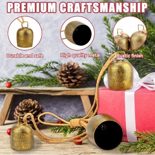 Christmas Bells for Decoration, Gold Metal Vintage Cow Bells - Image 3