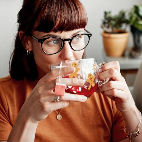 Sliner 6 Pcs Christmas Glass Coffee Mugs with Handle, 16 oz Clear Irish Coffee Mugs Footed Irish Glasses Christmas Winter Holiday Cups for Beverages Latte Hot Chocolate(Gingerbread) - Image 5