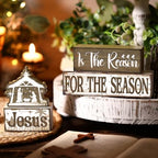 Moucuny 4 Pcs Christmas Jesus Religious Table Decor Christian Wooden Signs - Image 6