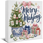 Christmas Mahjong Decor, Chinoiserie Christmas Tree Wooden Sign Decorations by EUDOSI
