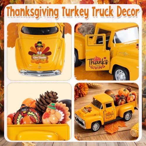 Fall Thanksgiving Turkey Metal Truck with Pumpkin Tiered Tray Decor - Image 5