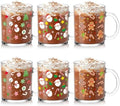 Vesici 6 Set Christmas Glass Mugs Set, 12oz Coffee Cups with Handles by Vesici