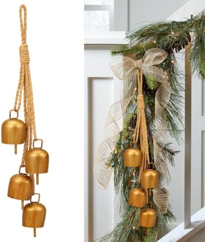 Christmas Bells for Decoration, Vintage Gold Bells with Jute Hanging Rope by Unknown