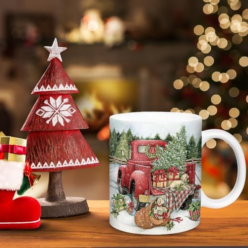 Whaline 4Pcs Vintage Christmas Mug Set 12oz Santa Snowman Coffee Mug Ceramic Xmas Winter Party Cups for Home School Office Housewarming Gift - Image 7