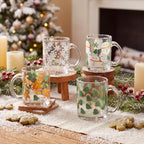 Bokon 4 Pcs Christmas Glass Coffee Mugs with Handle, 12 oz - Image 2