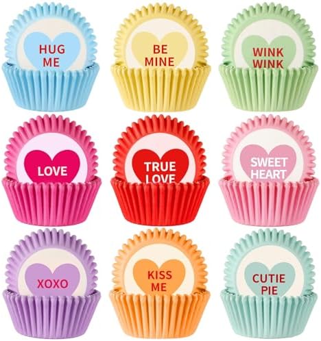 SANNIX 450Pcs Valentine's Day Cupcake Liners, Heart Candy Love XOXO Baking Cups Cupcake Wrappers Paper Wraps Muffin Liners for Valentines Day Wedding Birthday Party Candy Cake Decorations Supplies by SANNIX