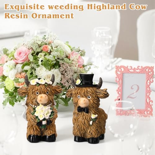 2 Pack Resin Highland Cow Figurine Decor, Wedding Theme Gifts - Image 5
