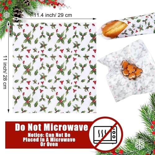 Marspark 100 Sheet Christmas Wax Paper Holly Leaf for Food 11.4 x 11 Inch - Image 4