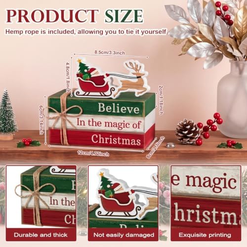4 Pcs Christmas Table Decorations Reindeer Sleigh Wood Book Signs - Image 5