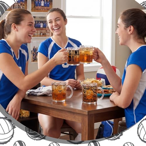 Tioncy 4 Pcs 12 oz Volleyball Glass Mugs with Handles, Team Gifts - Image 3