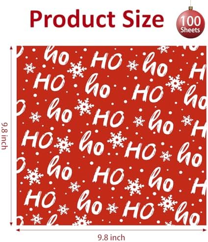 Zezzxu 100 Sheets Wax Paper for Food, Red Ho Ho Parchment Paper for Cookie Box Deli Wrapping Grease Resistant Basket Liners (9.8 x 9.8 Inches) - Image 2