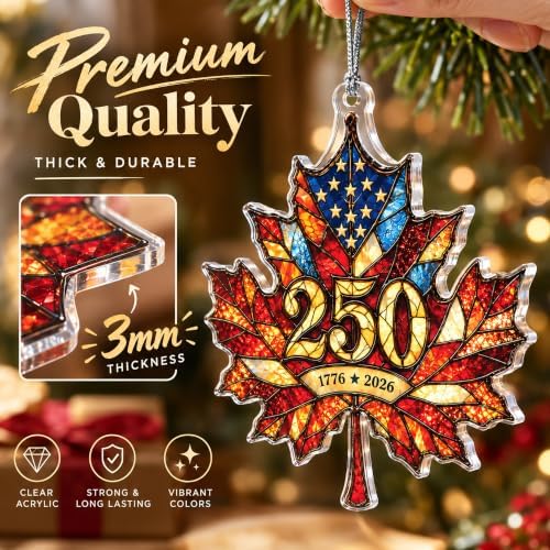 USA 250th Anniversary Ornament - Patriotic Maple Leaf Ornament 1776-2026 - America 250 Christmas Decor - Historic Keepsake - Gift for Patriots - Image 5