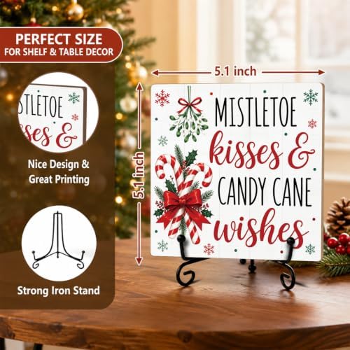 5.1 Inch Romantic Christmas Decor Wood Plaque with Support Stand - Image 2