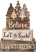 Moucuny 4 Pcs Christmas Tree Table Decorations Wooden Farmhouse Block Signs by Moucuny