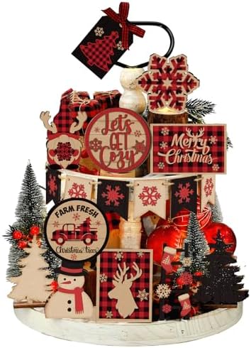 Funnymoom 17 Pcs Christmas Tiered Tray Decor Set Xmas Tray Decorations by Funnymoom