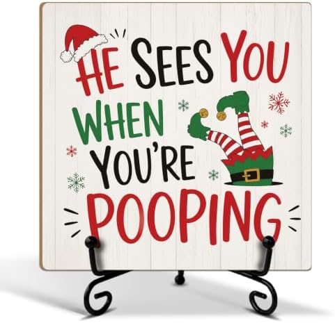 Christmas Bathroom Decor Wood Plaque with Support Stand Wooden Signs by ZEDEV