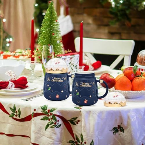 17.6 oz Christmas Mug with Winter Snow Globes Lid Decorations, Large Cute Festive Ceramic Coffee Cup, Winter Xmas Birthday Tabletop Drinkware Teacup Gifts for Adults Kids Men Women (Dark Blue) - Image 5