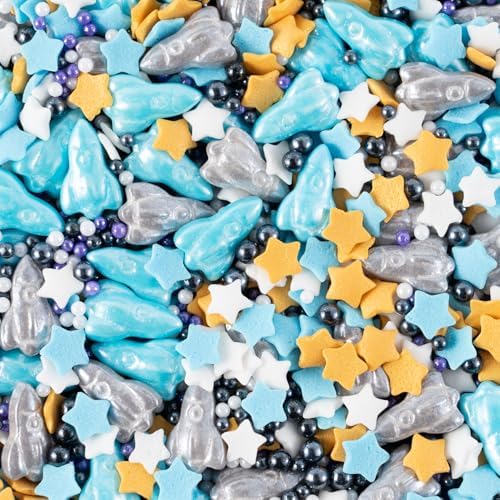 Space Theme Sprinkles Edible Blue Sliver Rocket Stars Sprinkles Galaxy Spacecraft Pearls Sugar Candy for Cookie Decorations Baking Cake Cupcake Topper Decoration 4.2 Ounce - Image 6