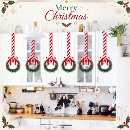 Retrowavy 12 Pcs Mini Christmas Kitchen Cabinet Wreaths with Candy Cane Bow - Image 4