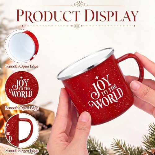 Willinglong 2 Pcs Joy to The World Christmas Mugs Gift 12 oz Enamel Cup - Image 3