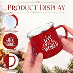Willinglong 2 Pcs Joy to The World Christmas Mugs Gift 12 oz Enamel Cup - Image 3