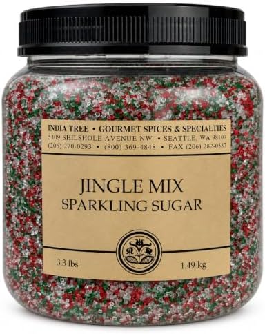 India Tree Jingle Mix Holiday Sparkling Sugar, Red Green White, 3.3 lb by IndiaTree