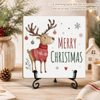 Merry Christmas Decor with Reindeer Wood Plaque with Support Stand - Image 4