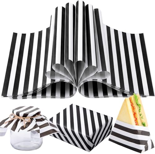 Marspark 100 Sheet Black and White Striped Wax Paper for Food 12 x 12 Inch by Marspark