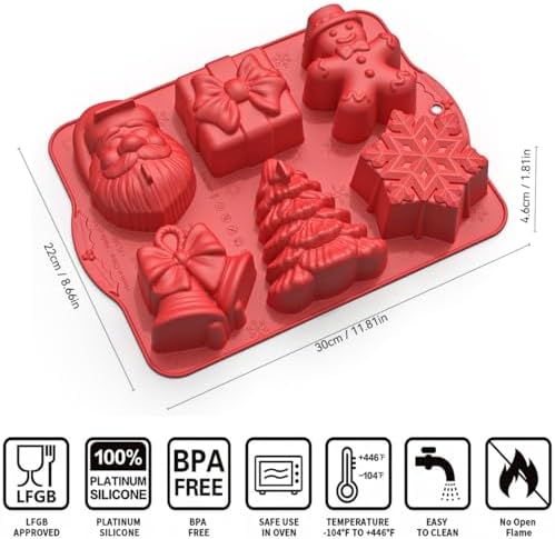 3D Christmas Silicone Molds, Large Size Xmas Baking Mold with Scraper for Cakes, Handmade Soap, Chocolate, Jello, Candy and Candles - Image 3