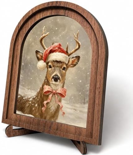 Santa Deer Arched Table Sign, Rustic Christmas Farmhouse Decor by HPCHENG