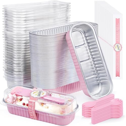 Pink Mini Loaf Pans with Lids, 6.8oz Aluminum Mini Cake Pan 60Pack by ZOXILEN