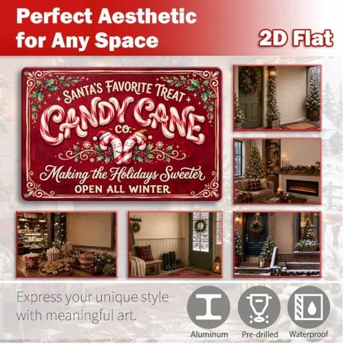 Candy Cane Sign, Christmas Sweet Shop Decor, Vintage Wall Art - Image 2