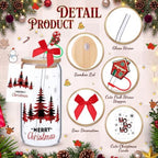 Vesici 6 Set Christmas Glasses Cups 16 oz Xmas Drink Cup with Lid Straw and Stopper Can Shaped Beer Tumbler Christmas Appreciation Gifts with Cards and Bow for Women Birthday Party Favor(Red Plaid) - Image 4
