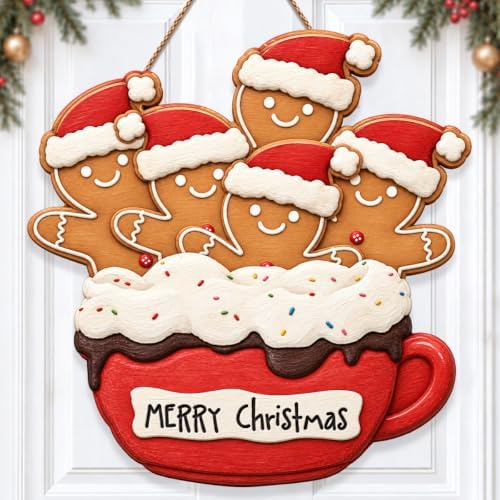 Gingerbread Christmas Decorations Merry Christmas Hanging Wooden Sign by GUDIO