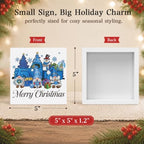 Blue Christmas Decorations, Christmas Gnomes Decorations Indoor, Snowman Snowflake Sign Gift for Women Friends, Rustic Wooden Box Sign for Home Shelf Office Bedroom Desk Decor 5x5 Inches - Image 2