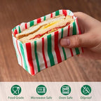 Zezzxu 100 Sheets Red and Green Striped Wax Paper, Parchment Paper for Cookie Box Deli Food Wrapping Grease Resistant Basket Liners (8.5 x 9.8 Inches) - Image 3